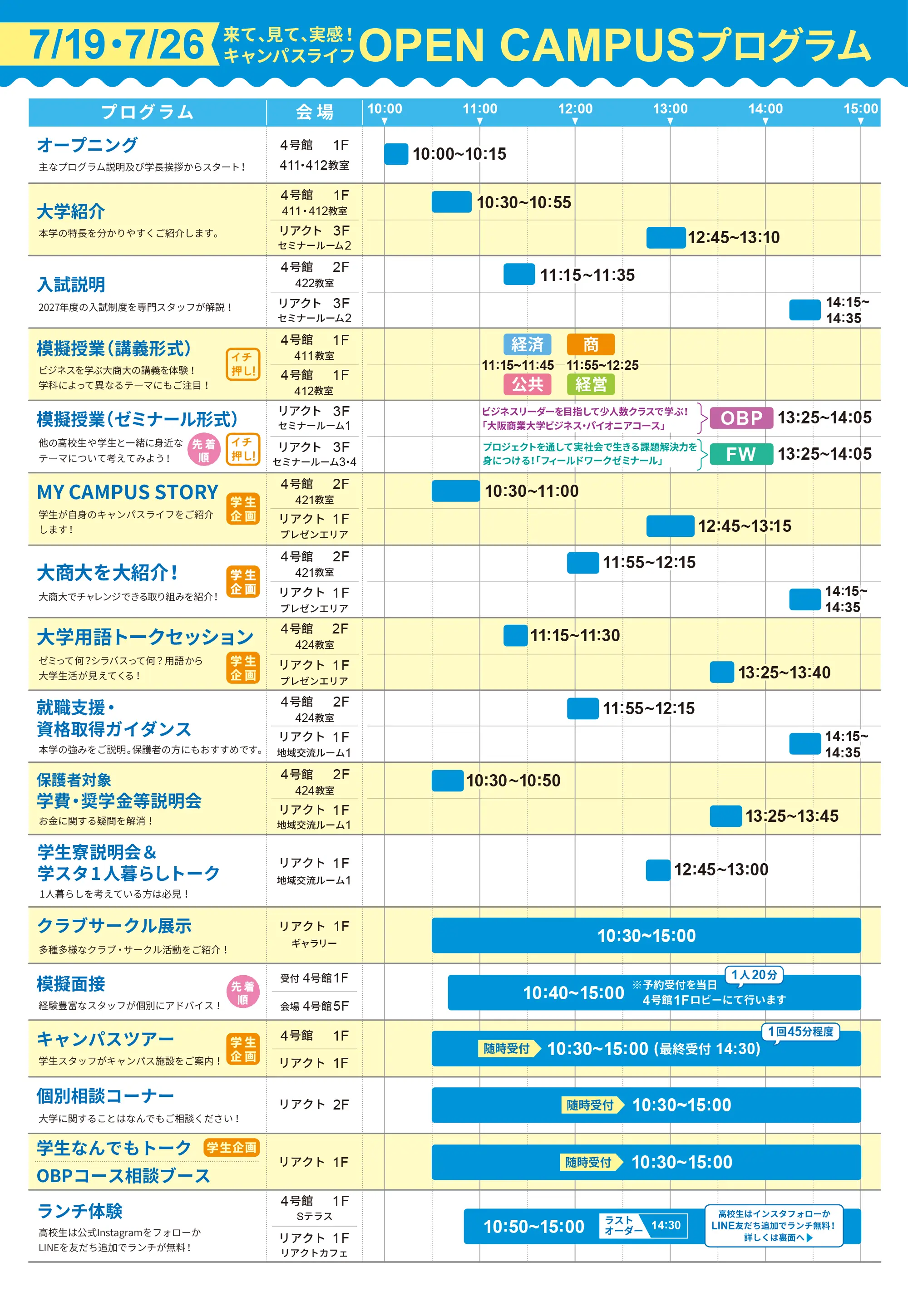 2026年7月オープンキャンパススケジュール